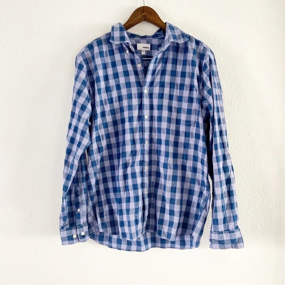 Sonoma Plaid Button Down Shirt Mens Large Classic Long Sleeve Casual Academia - Picture 2 of 12